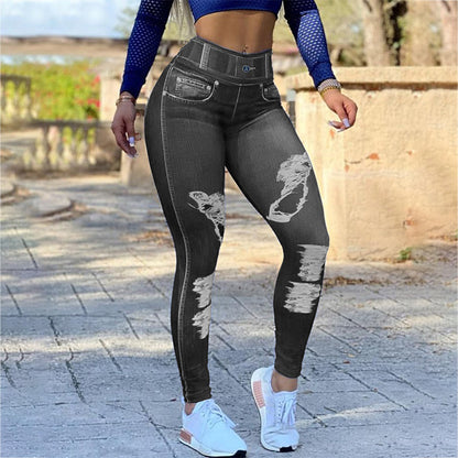 Ladies High Waist Stretch Denim Leggings