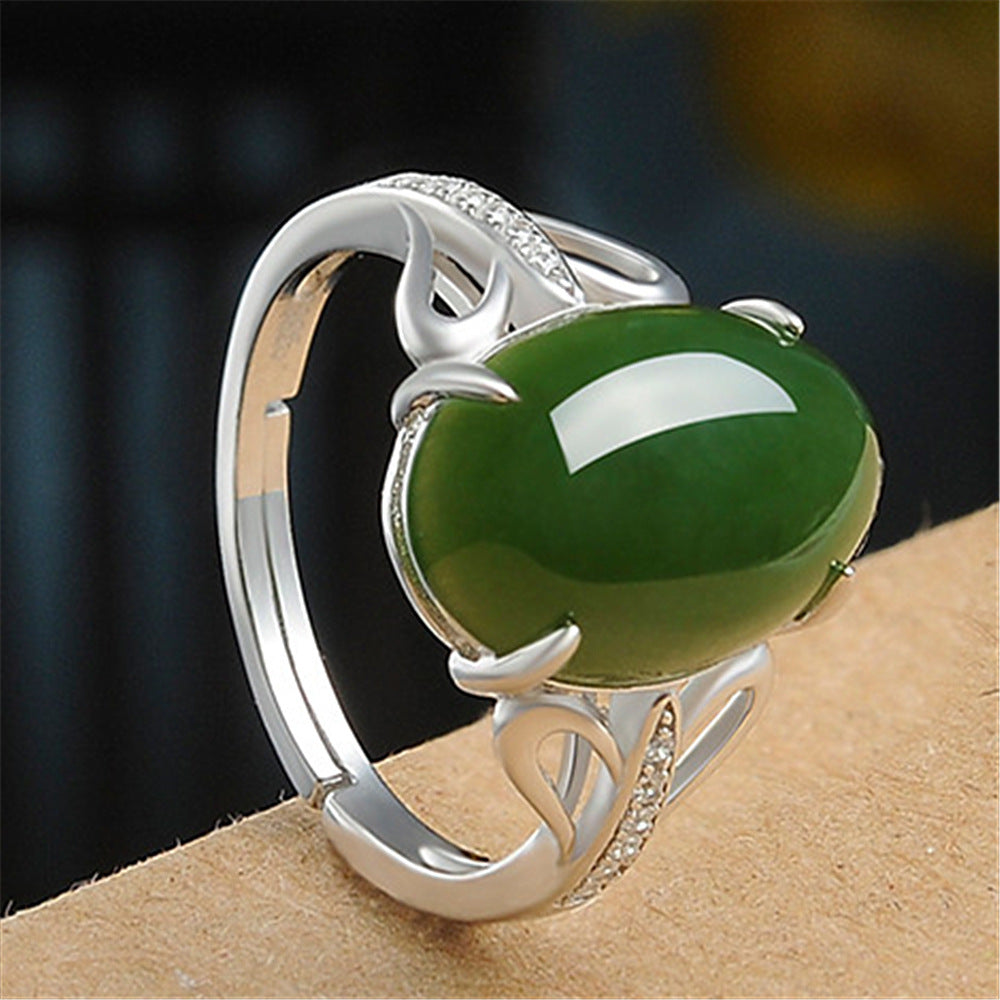 Fashion Green Agate Ring Simple Retro