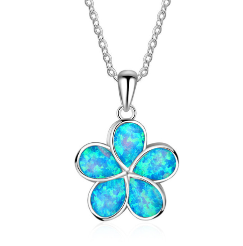 Fashion silver filled blue opal sea turtle necklace