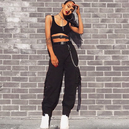 Streamer bag buckle casual pants overalls