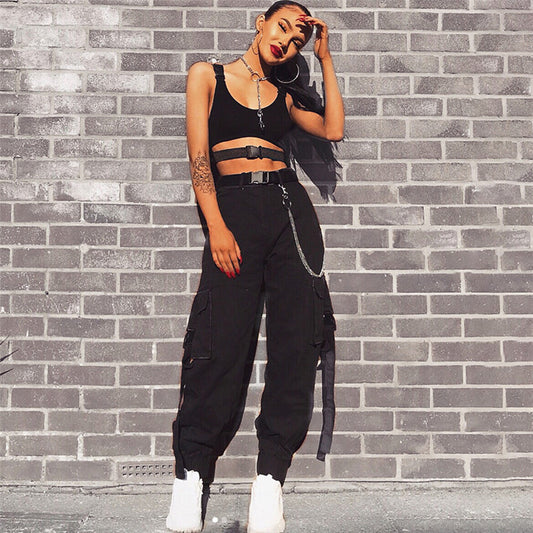 Streamer bag buckle casual pants overalls