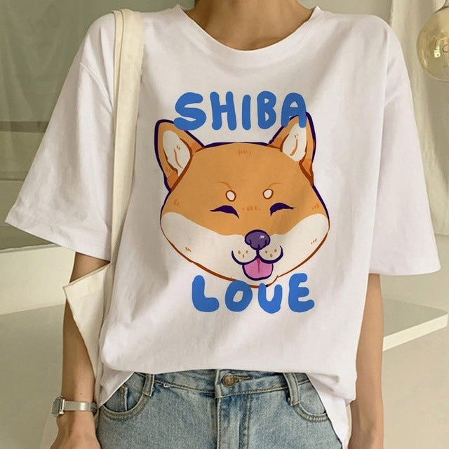 Fashion Shiba Inu Dog Round Neck T-shirt