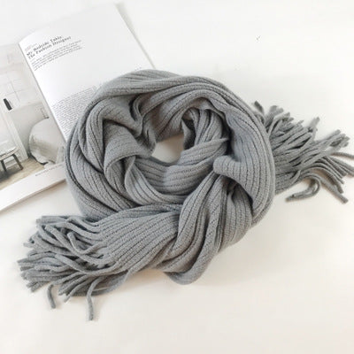 Thickened  Warm Long Solid Color Tassel Knitted Wool Scarf