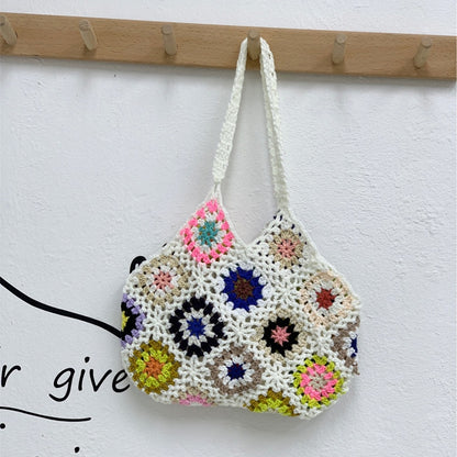 Handmade Hand Crochet Flower Woven Bag