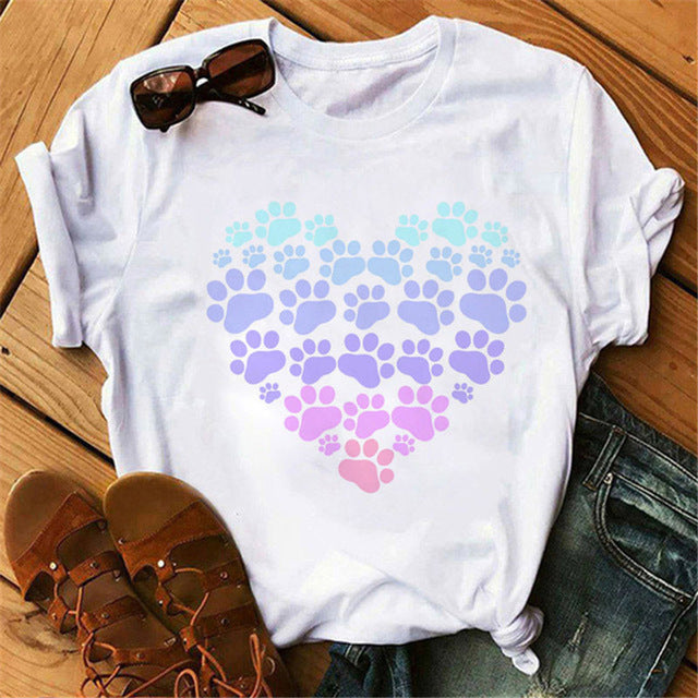 Love Paw Women's Printed Short-sleeved Round Neck T-shirt