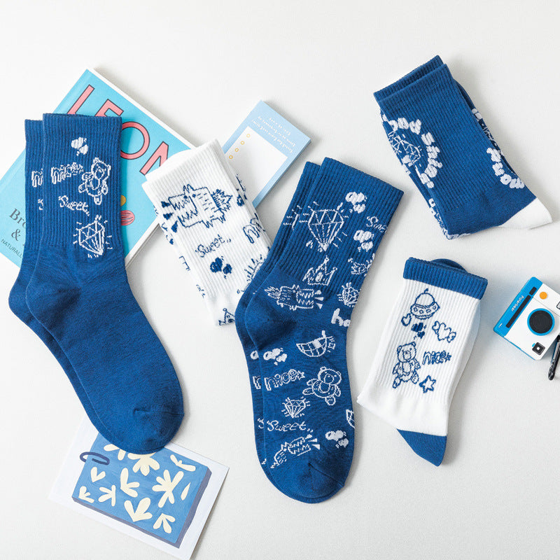 Cute Cartoon Student Blue Series Socks