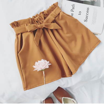 Bow Tie Shorts Loose slimming high waist wide leg pants hot pants