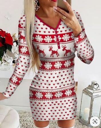 Christmas Long Sleeve Slim Dress