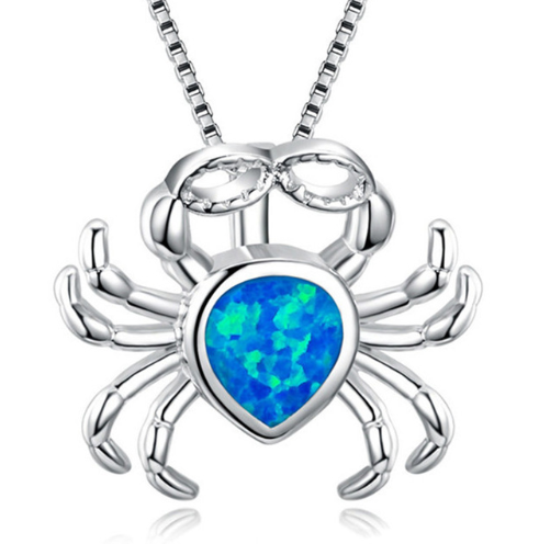 Fashion silver filled blue opal sea turtle necklace