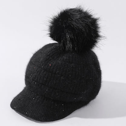 Rabbit Fur Ball Plus Velvet Warm Woolen Hat