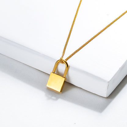 Titanium Steel Electroplated 18K Gold Lock Necklace