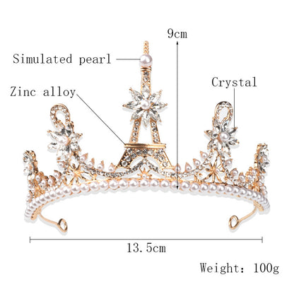 Golden Crown Eiffel Tower Rhinestone Flower Crown