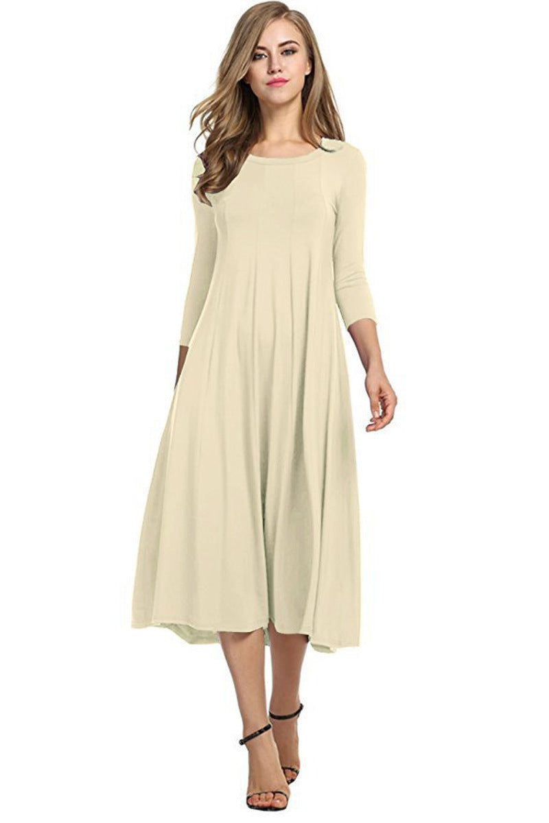 Crew Neck Sleeve Solid Color Dress