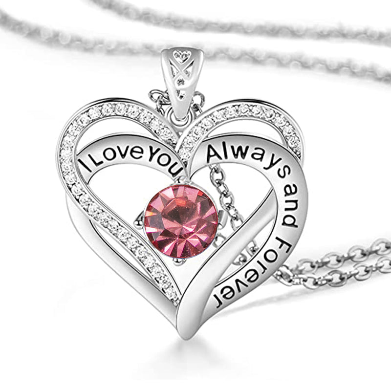 I Love You Always And Forever Crystal Heart Pendant Necklace