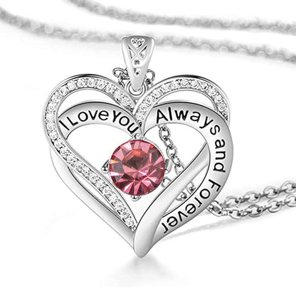 I Love You Always And Forever Crystal Heart Pendant Necklace