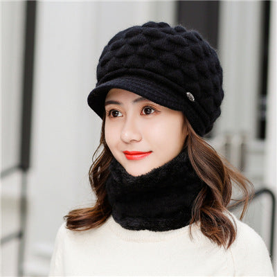 Plush thick warm ear protection scarf hat