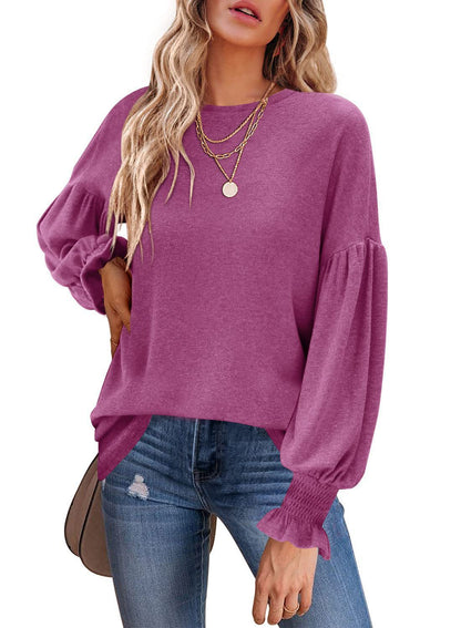 Autumn And Winter New Round Neck Pleated Lantern Sleeve T-shirt