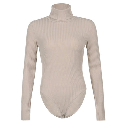 High-Neck Warm Solid Color Slim Long-Sleeved Bodysuit