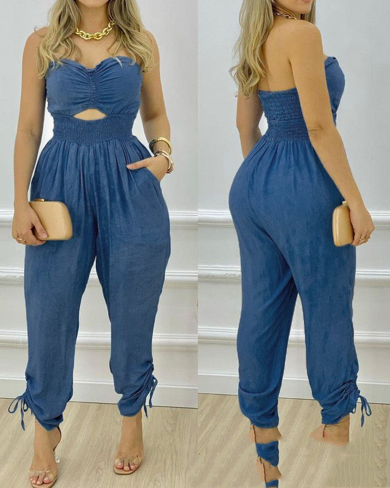 Blue Tube Top One-piece Trousers