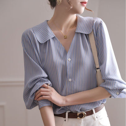 Blue Striped Shirt Small Number Sleeve