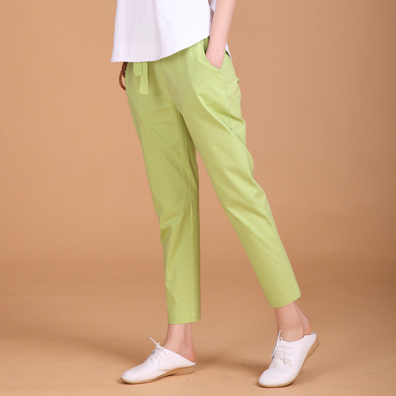 Loose Cotton And Linen Cropped Trousers