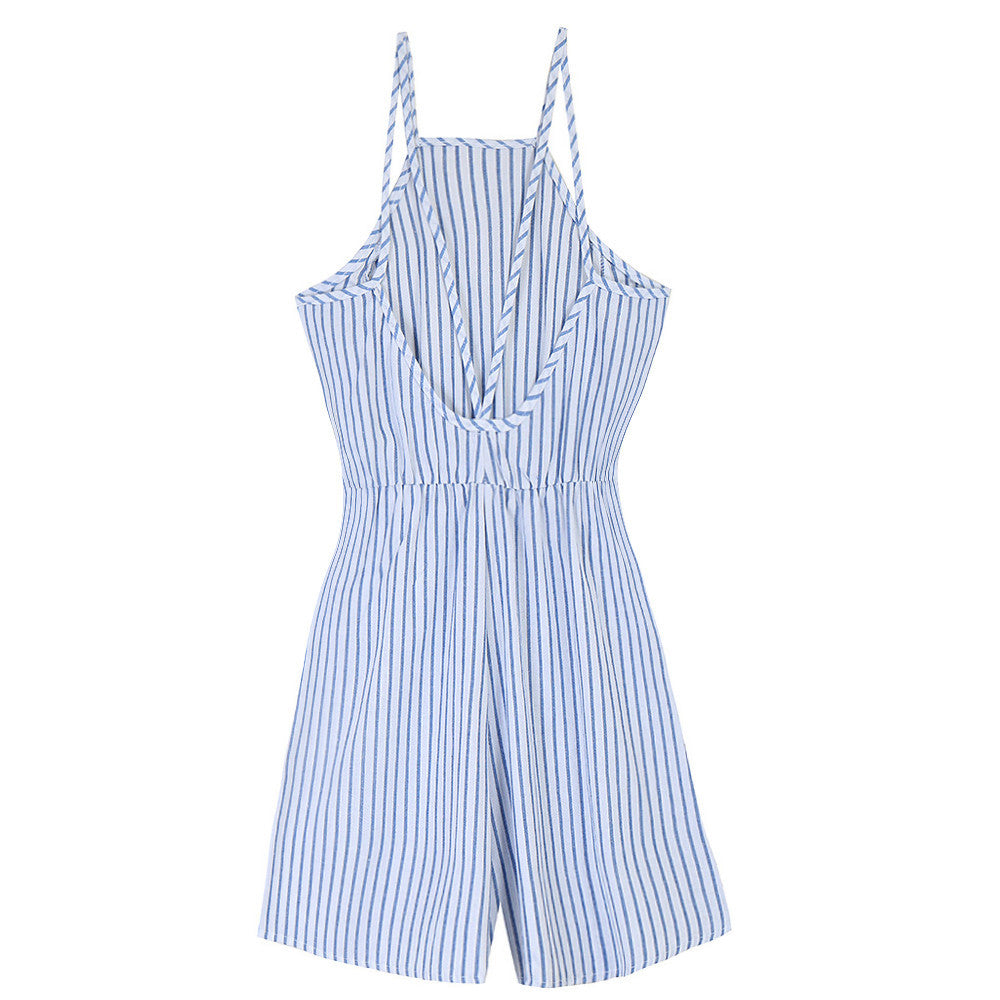 Casual Women's Halter Strap Striped Jumpsuit