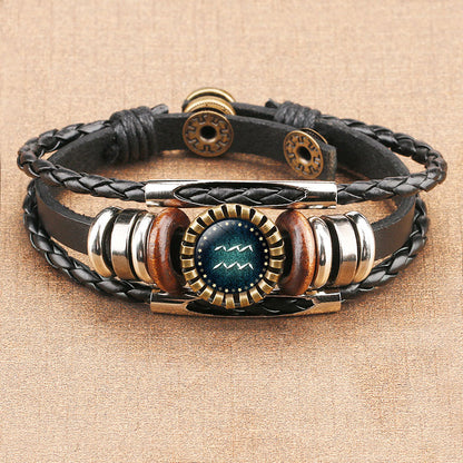 Zodiac Time Gem Leather Bracelet