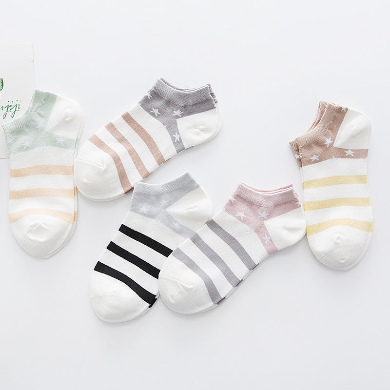 Star Stripe Breathable Low-cut Invisible Cotton Socks