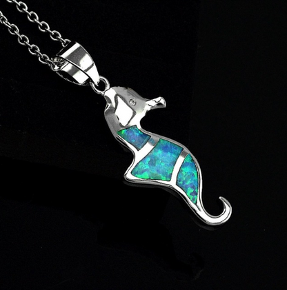 Fashion silver filled blue opal sea turtle necklace