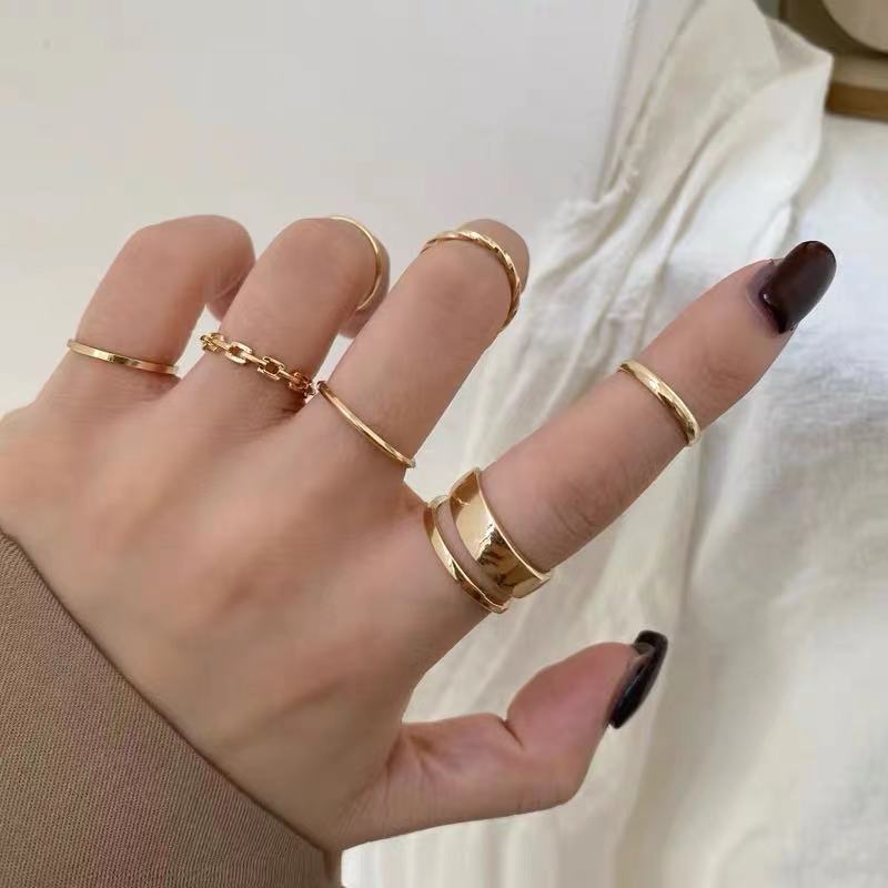 Cold Wind Minimalist Metal Ring 7-Piece Set