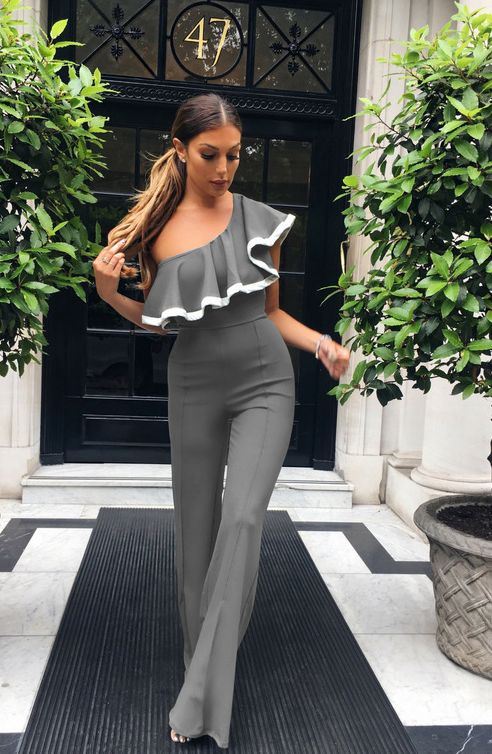 sexy jumpsuit ruffled color matching one-piece wide-leg pants