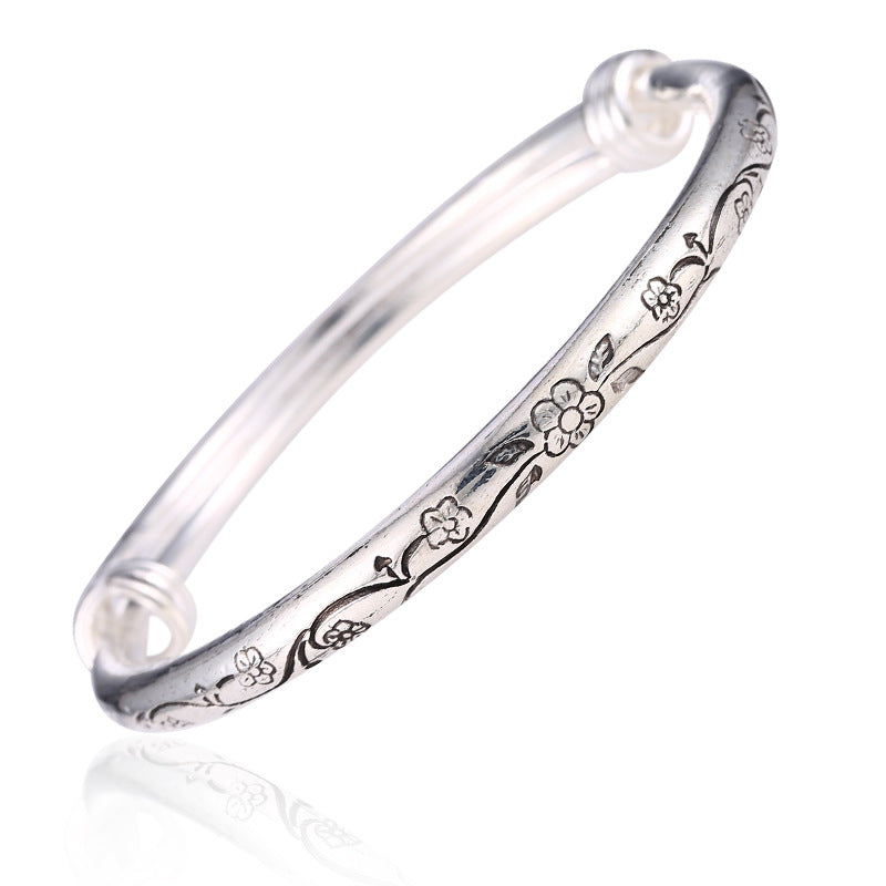 Silver Seedling Silver Solid Carved Bracelet