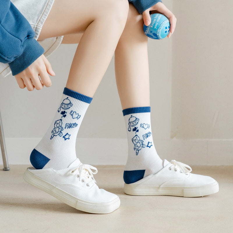 Cute Cartoon Student Blue Series Socks