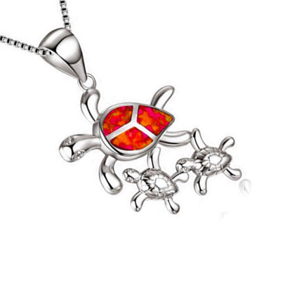 Three turtles necklace silver pendant