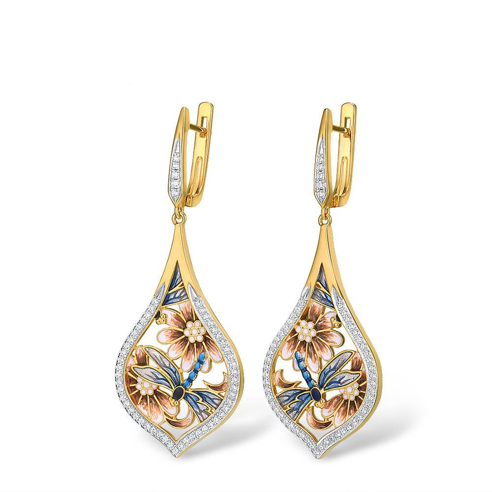 Playful Flower Dripping Full Diamond Earrings