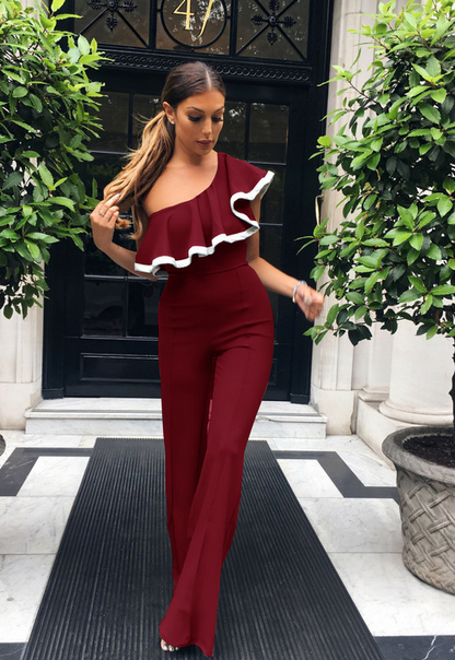 sexy jumpsuit ruffled color matching one-piece wide-leg pants