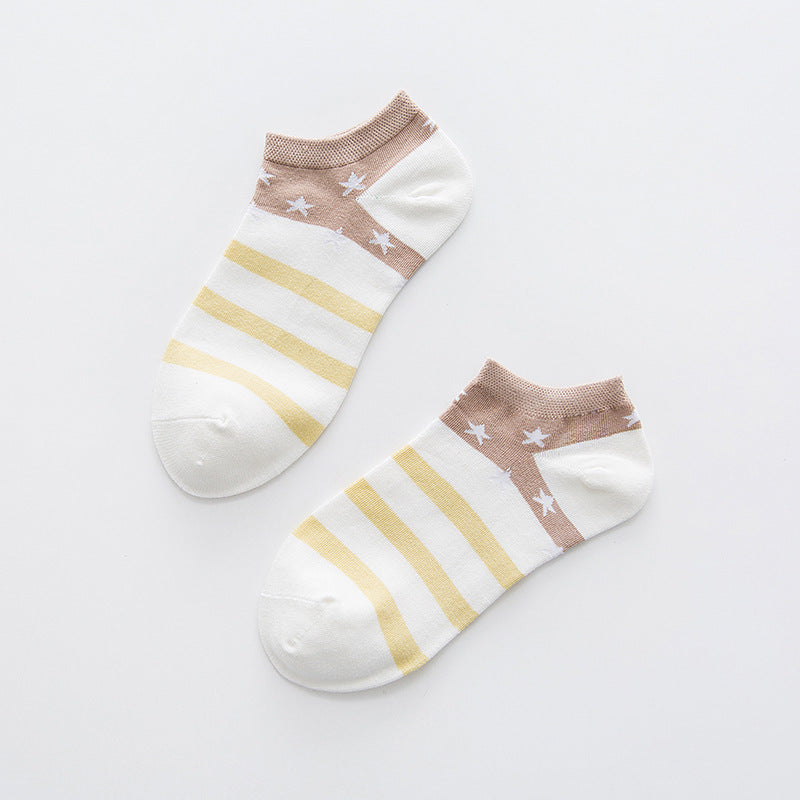 Star Stripe Breathable Low-cut Invisible Cotton Socks