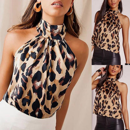 Leopard print halter strapless backless slim fit