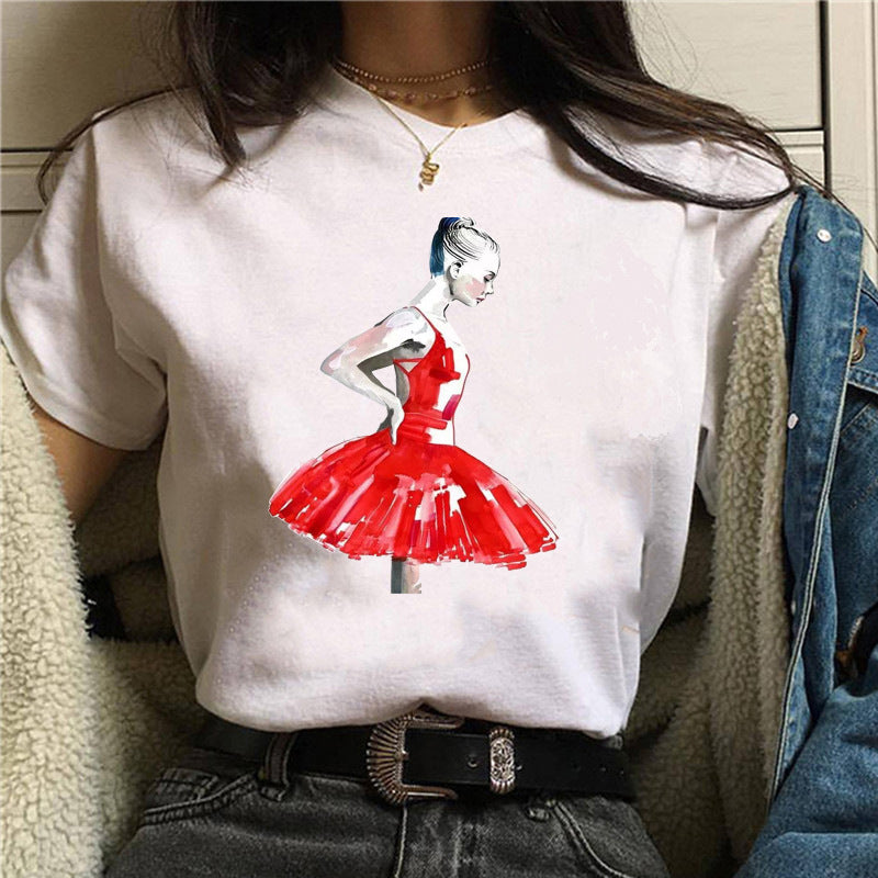 Short sleeve of figure oil painting printing