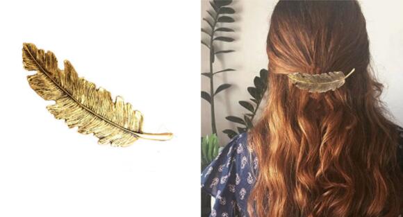 Han Edition Leaf Feather Hair Card Metal Elastic Hair Clip