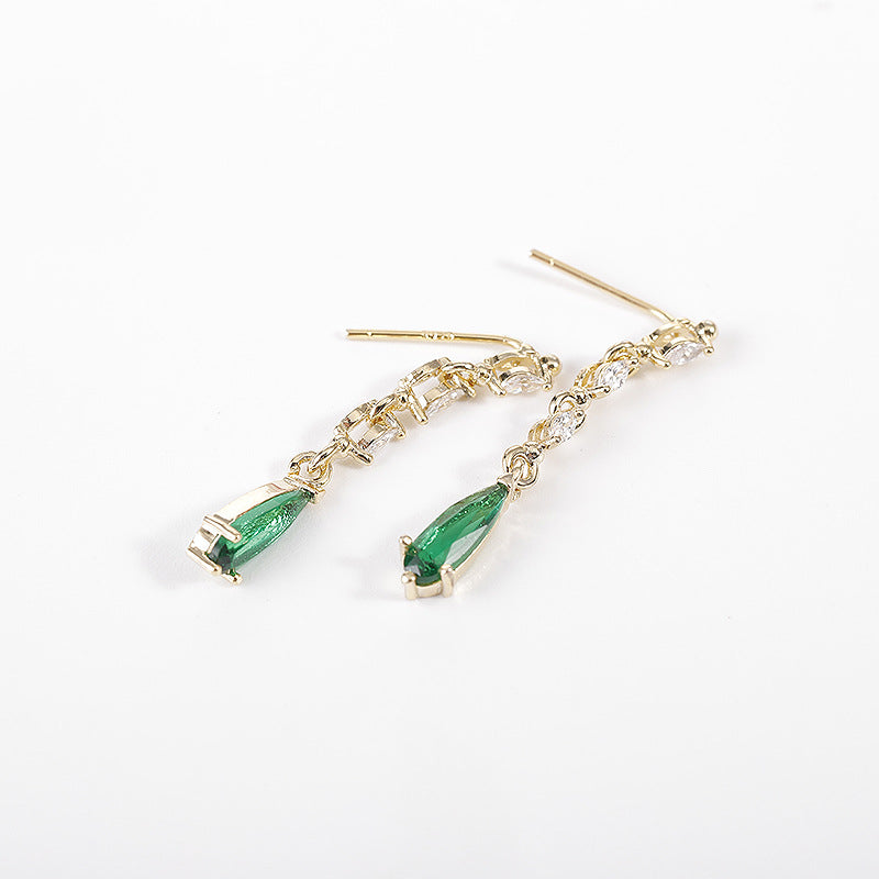 Green Crystal Pearl Stud Temperament Earring