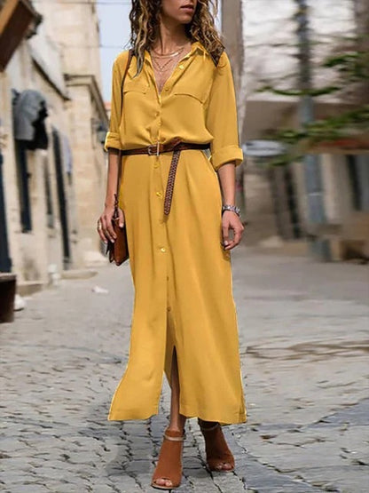 Solid Color Long Sleeve Split Long Skirt