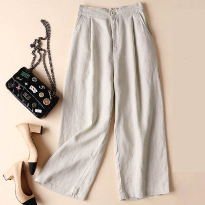 Cotton Linen Women's Wide Leg Thin Casual Pants