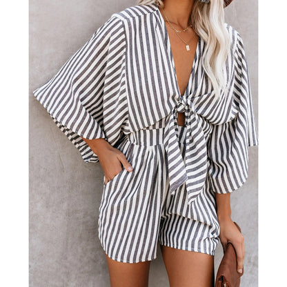 V-Neck Wide Loose Jumpsuit