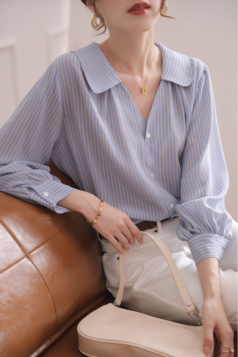 Blue Striped Shirt Small Number Sleeve