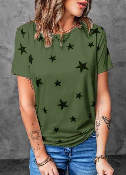 Round Neck Short Sleeves Printed T-shirt Top