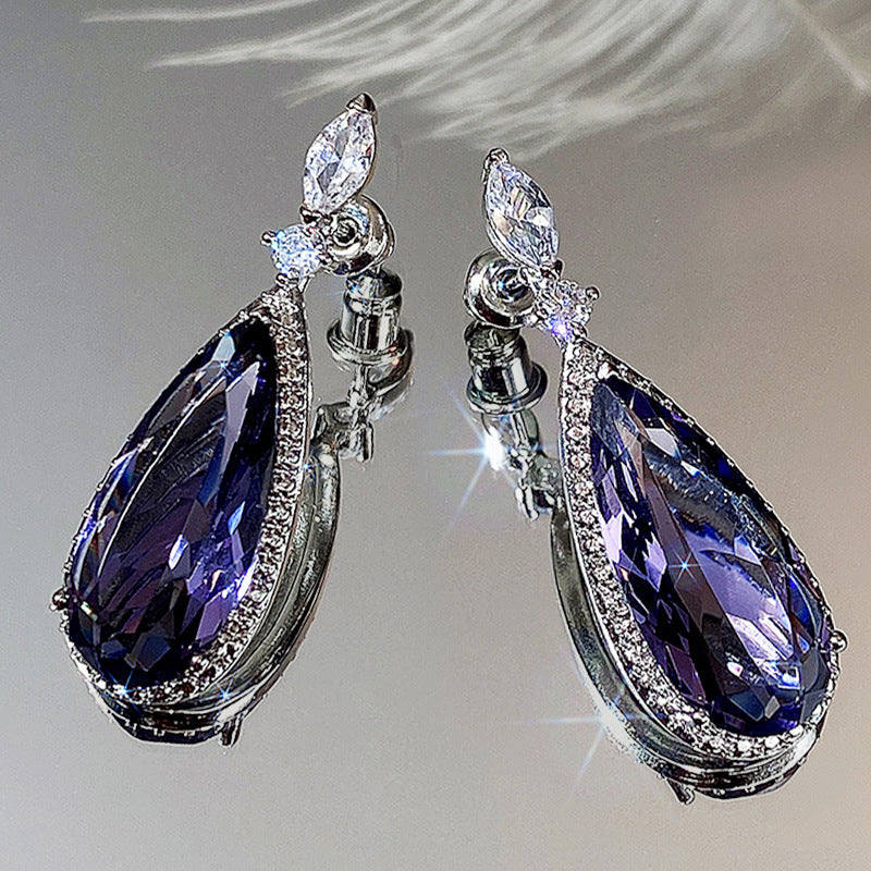 Long Purple Zircon Bridal Earrings