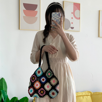 Handmade Hand Crochet Flower Woven Bag