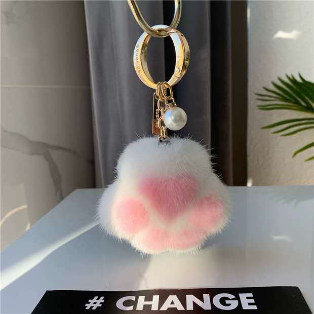 Cat's Claw Fur Ornaments Real Plush Bag Car Key