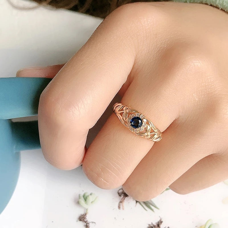 Copper Plated Gold And Blue Zircon Ring